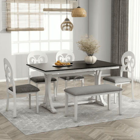 Mid-Century 6-Piece Trestle Table Set - LuxNovaHub 