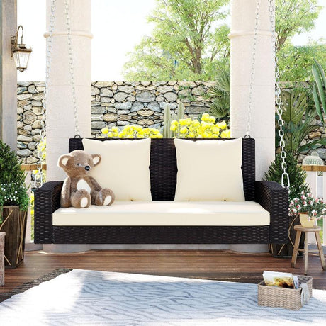 Wicker Hanging Porch Swing with Chains - LuxNovaHub 