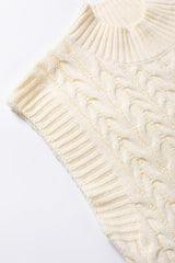 Oatmeal Cable Knit High Neck Sweater Vest - LuxNovaHub 