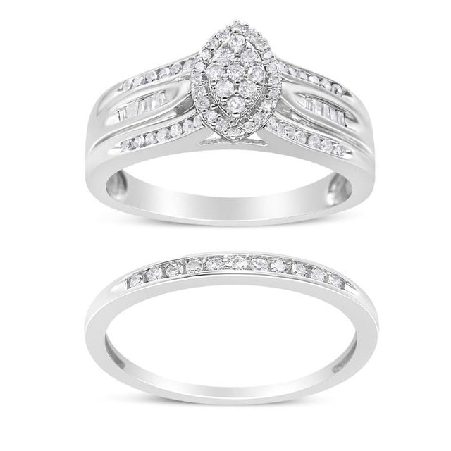 Silver 1/2 Cttw Round and Baguette-Cut Diamond - LuxNovaHub 