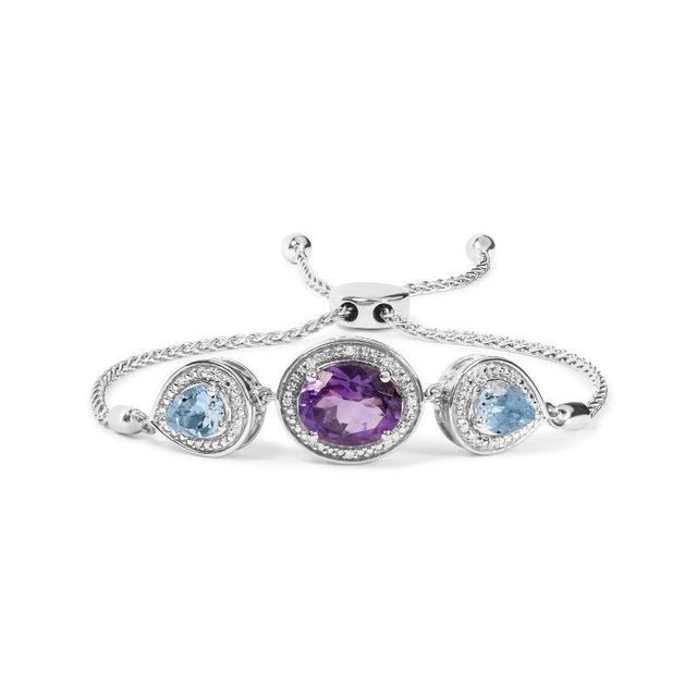 Silver Oval Amethyst and Pear Blue Topaz with Diamond - LuxNovaHub 