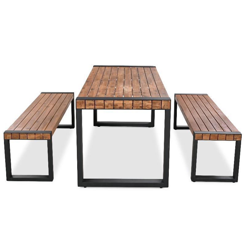 3-pieces Outdoor Dining Table With 2 Benches - LuxNovaHub 