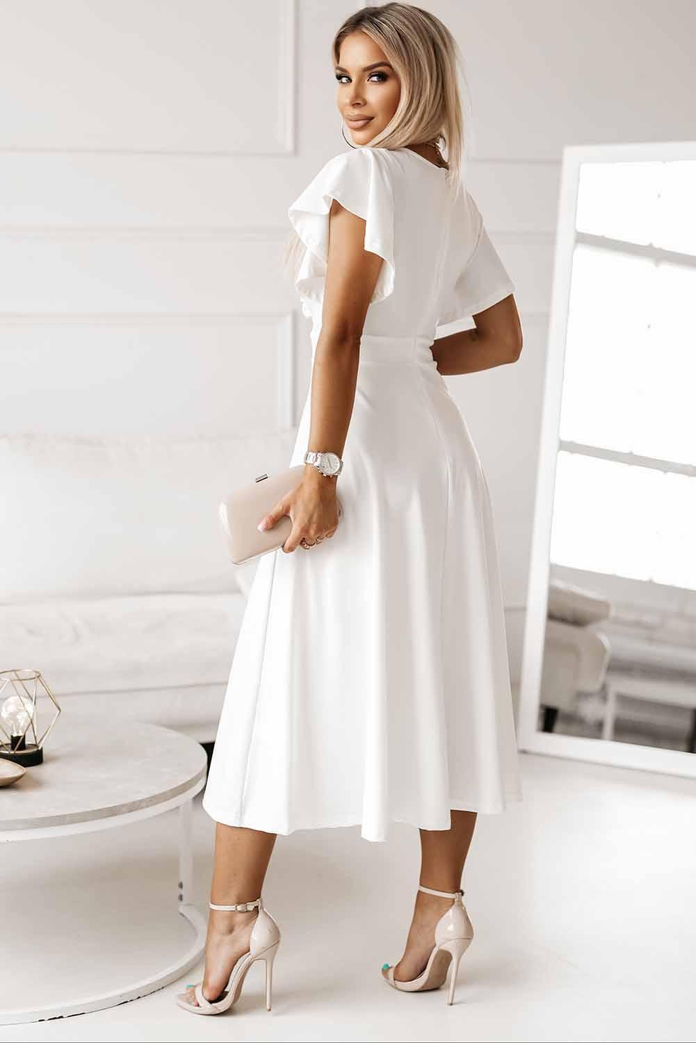 Flutter Sleeve Surplice Midi Dress - LuxNovaHub 