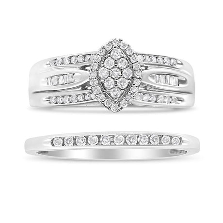 Silver 1/2 Cttw Round and Baguette-Cut Diamond - LuxNovaHub 