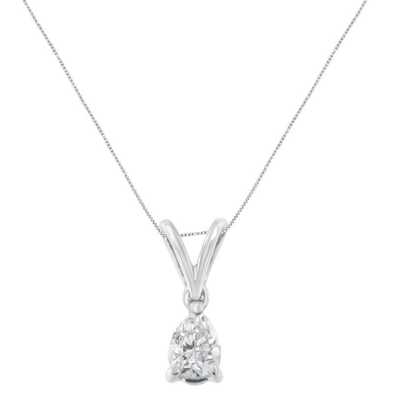 White Gold 1/5 cttw Diamond Pear Pendant Necklace - LuxNovaHub 