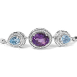 Silver Oval Amethyst and Pear Blue Topaz with Diamond - LuxNovaHub 