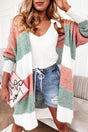 Green Colorblock Stripe Open-Front Cardigan - LuxNovaHub 