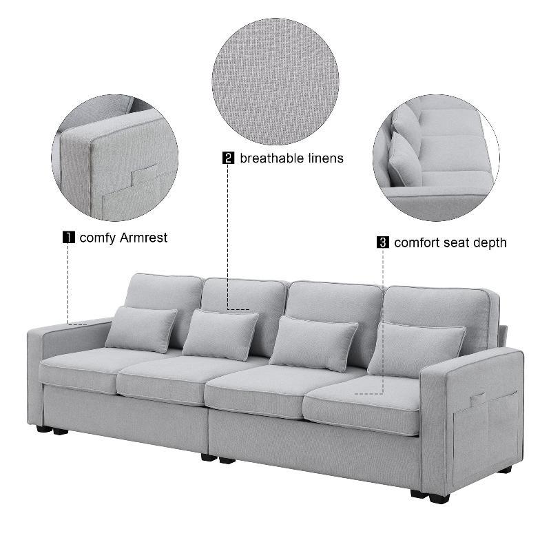 104-Inch 4-Seater Modern Linen Fabric Sofa – Stylish & Comfortable Living Room Furniture - LuxNovaHub 