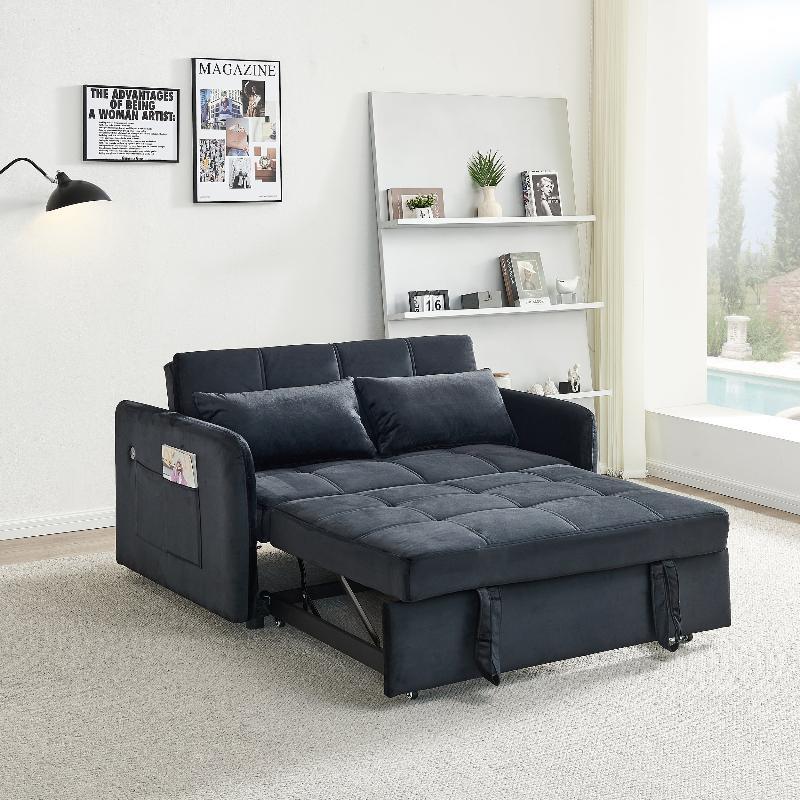 Twins Pull Out Sofa Bed Black Velvet - LuxNovaHub 