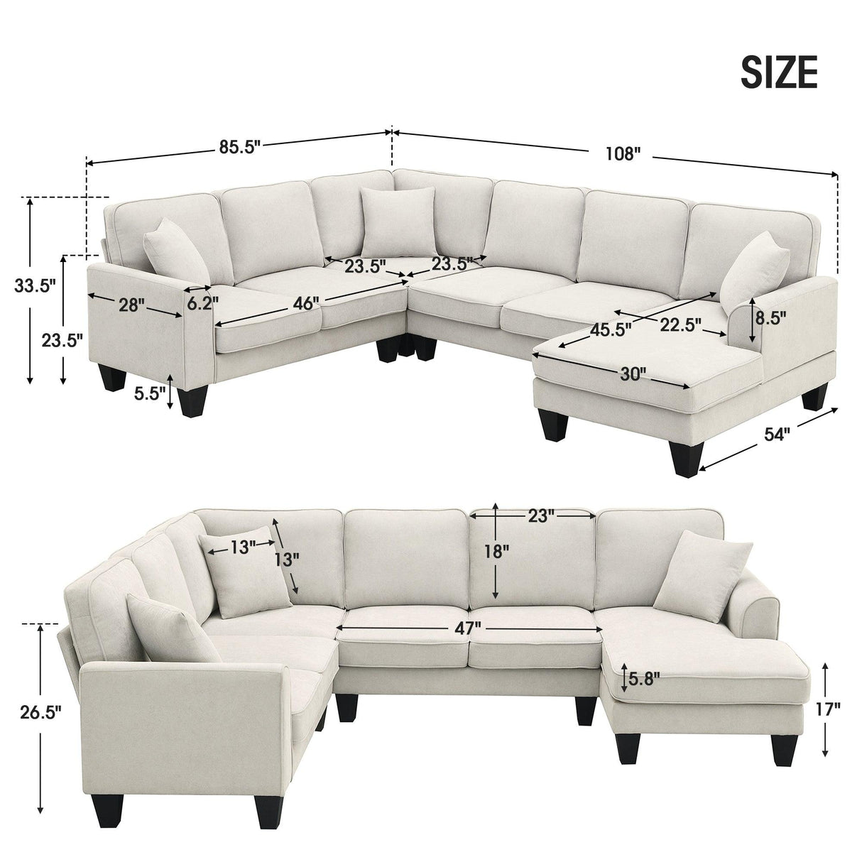 108*85.5" Modern U Shape Sectional Sofa