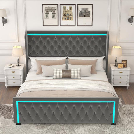 Queen Platform Bed Frame With High headboard - LuxNovaHub 