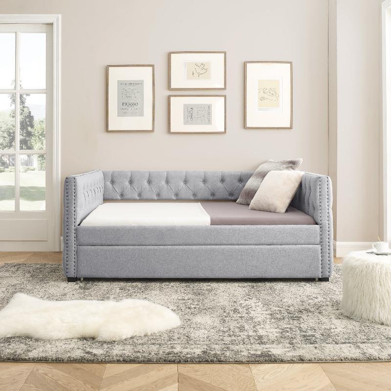 Daybed with Trundle Upholstered Tufted - LuxNovaHub 