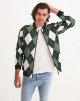 Bomber Jacket For Men, Green And White Tartan Plaid Pattern - LuxNovaHub 