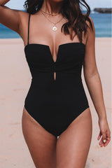 Black Twist Front Cut Out One-piece - LuxNovaHub 