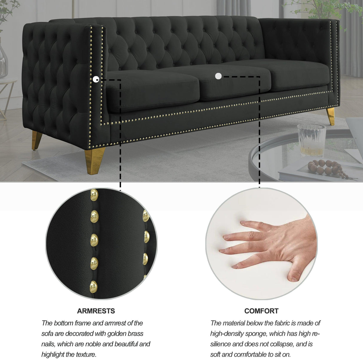 Velvet Sofa for Living Room - LuxNovaHub 