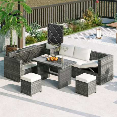 Outdoor 6-Piece All Weather PE Rattan Sofa - LuxNovaHub 