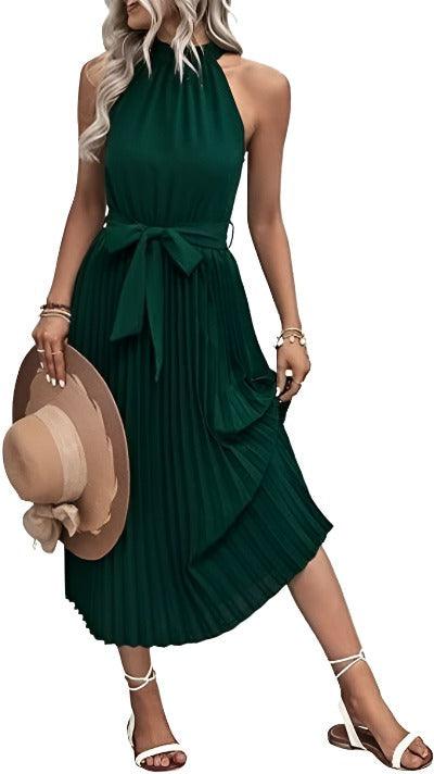 Summer Sleeveless Halter Neck Midi Cocktail Dress - LuxNovaHub 