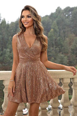 Sequin Surplice Neck Sleeveless Dress - LuxNovaHub 