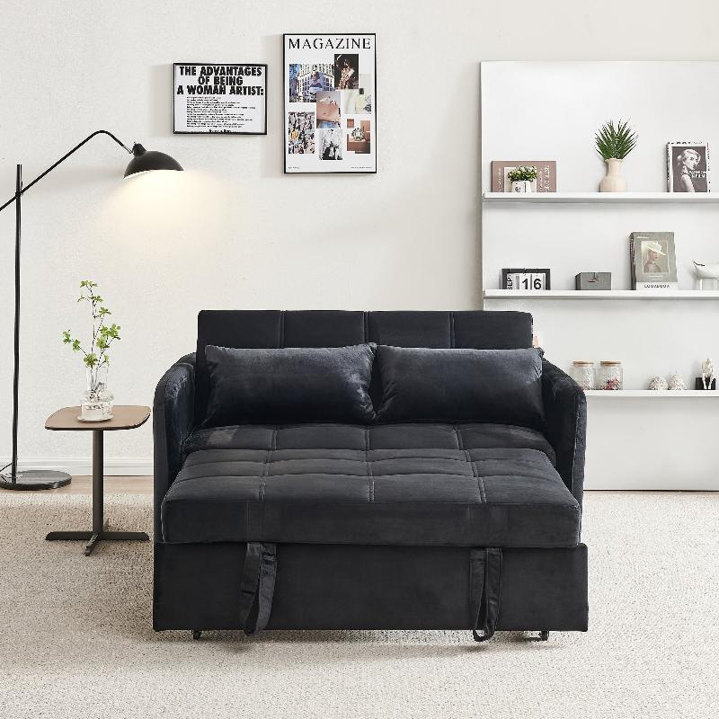 Twins Pull Out Sofa Bed Black Velvet - LuxNovaHub 