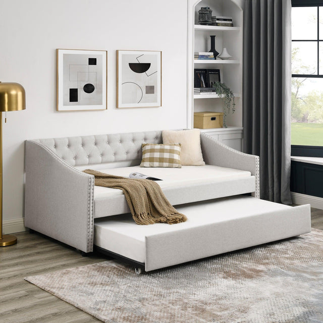 Trundle Upholstered Tufted Sofa Bed - LuxNovaHub 