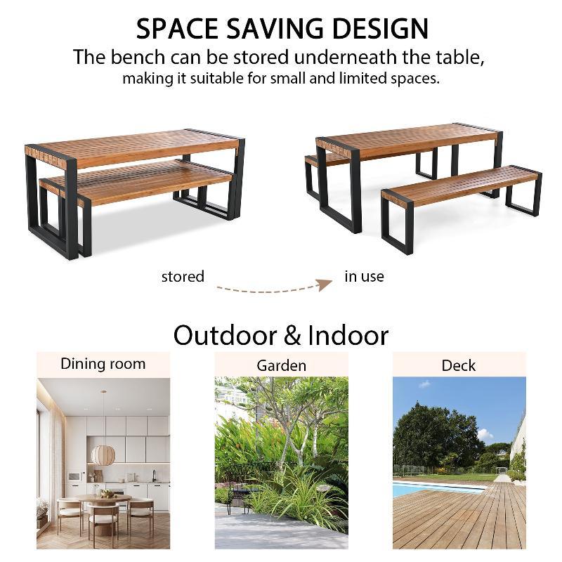 3-pieces Outdoor Dining Table With 2 Benches - LuxNovaHub 