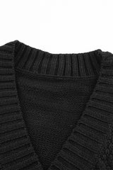 Black Front Pockets Buttons Textured Cardigan - LuxNovaHub 