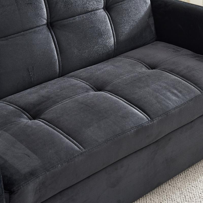 Twins Pull Out Sofa Bed Black Velvet - LuxNovaHub 