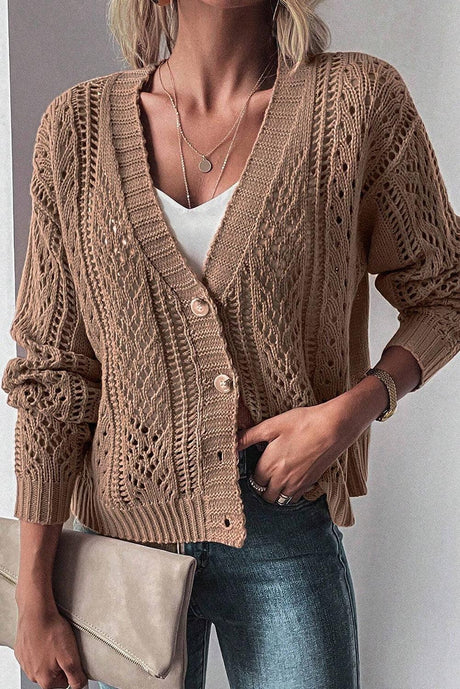 Dark Khaki Open Knit Drop Shoulder - LuxNovaHub 