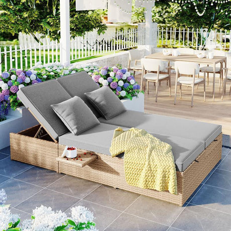 Outdoor Double Sunbed, Wicker Rattan - LuxNovaHub 