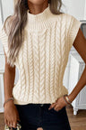 Oatmeal Cable Knit High Neck Sweater Vest - LuxNovaHub 