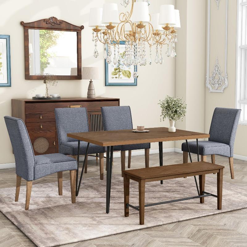 Modern 6-Piece Dining Table Set with V-Shape - LuxNovaHub 