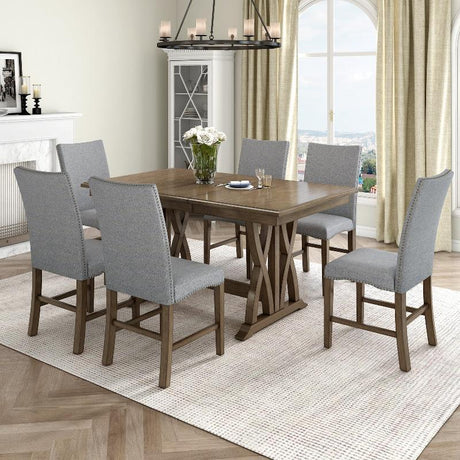 Mid-Century Solid Wood 7-Piece Dining Table - LuxNovaHub 