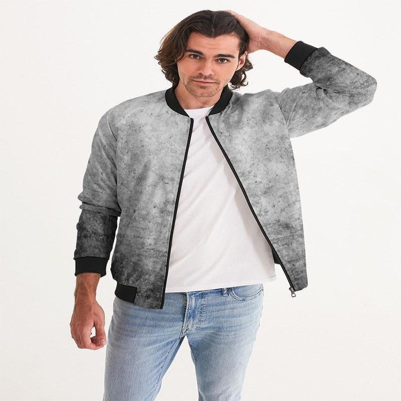 Mens Bomber Jacket, Grey And Black Tie Dye Pattern - LuxNovaHub 