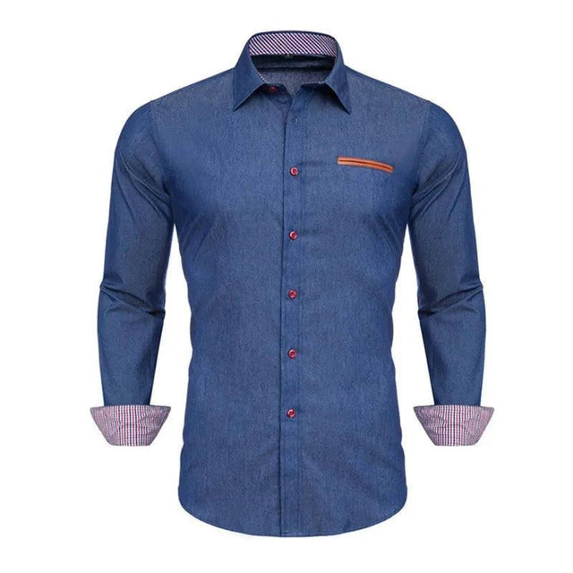 VISADA JAUNA High Quality Men Shirt Jeans Long Sleeve - LuxNovaHub 