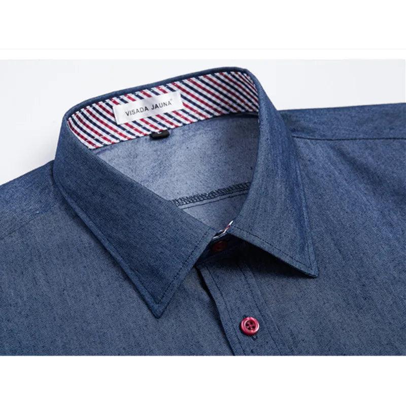 VISADA JAUNA High Quality Men Shirt Jeans Long Sleeve - LuxNovaHub 