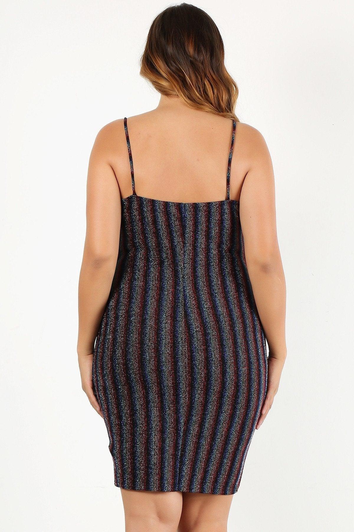 Plus Size Rainbow Striped Sleeveless Short Dress - LuxNovaHub 