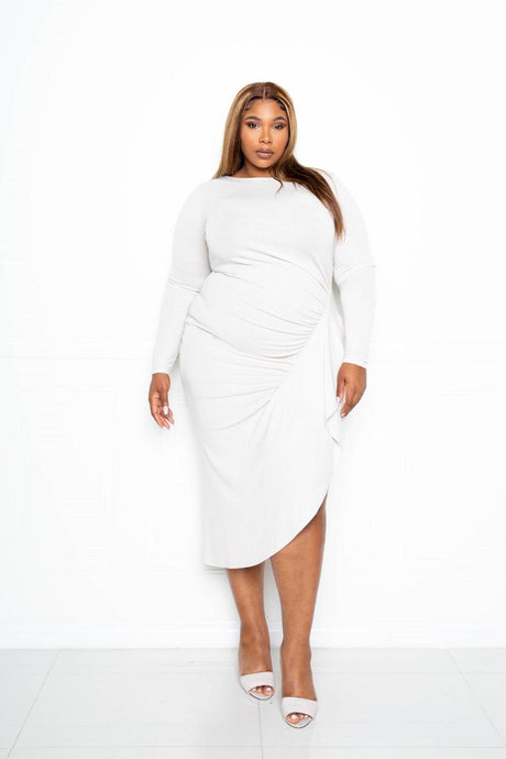 Asymmetrical Sweater Dress With Waterfall Ruffle - LuxNovaHub 