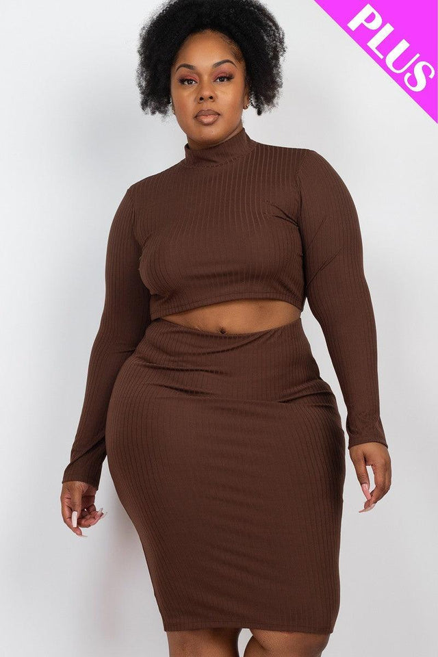 Plus Size Ribbed Mock Neck Crop - LuxNovaHub 