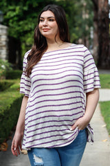 Plus Stripe Bell Short Sleeve Top - LuxNovaHub 