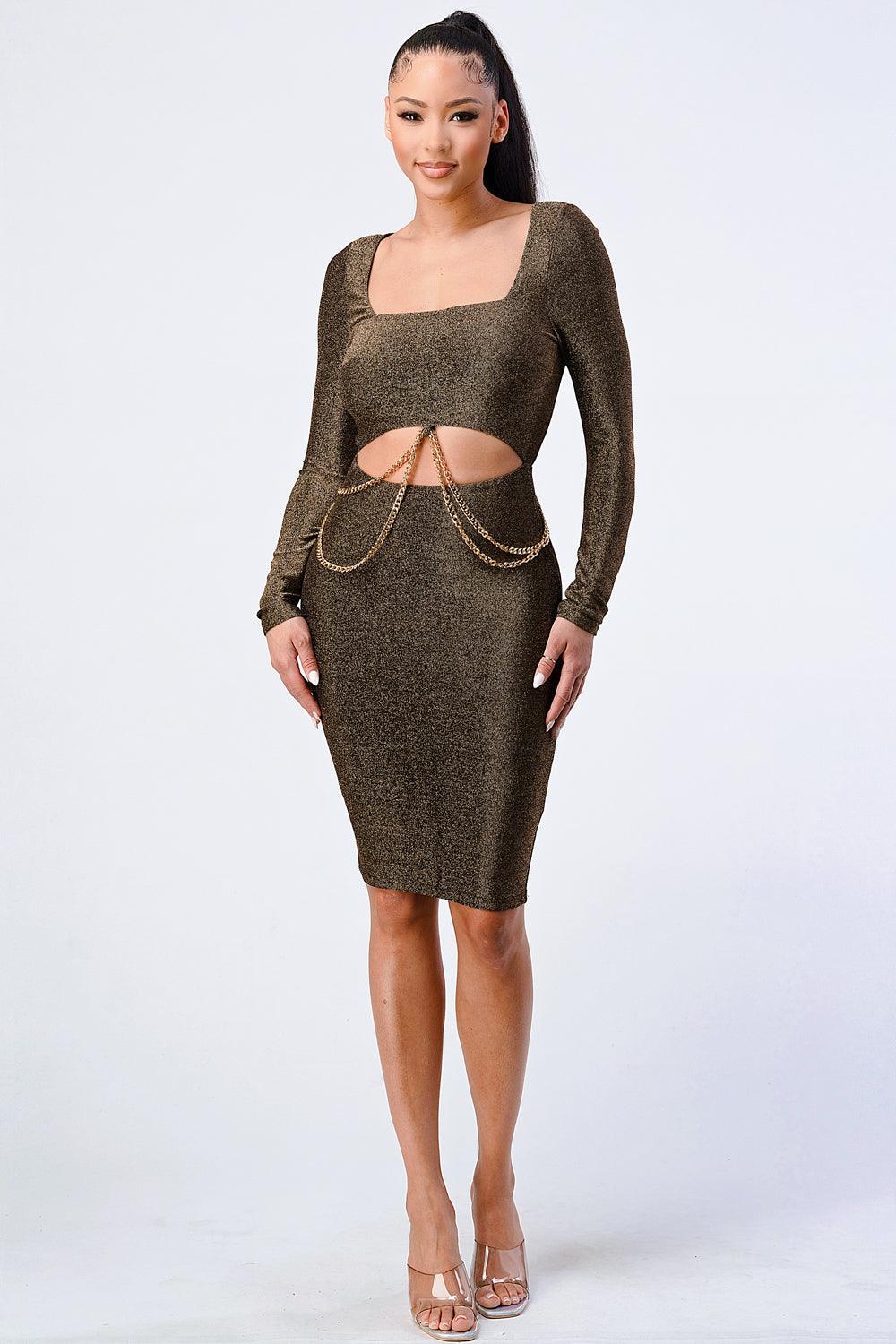 Luxe Waist Gold Chain Cut-out Detail - LuxNovaHub 