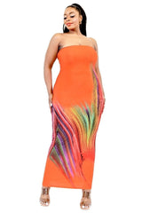 Plus Sleeveless Color Gradient Tube Top Maxi Dress - LuxNovaHub 