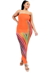 Plus Sleeveless Color Gradient Tube Top Maxi Dress - LuxNovaHub 