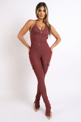 Cargo pocket halter jumpsuit - LuxNovaHub 