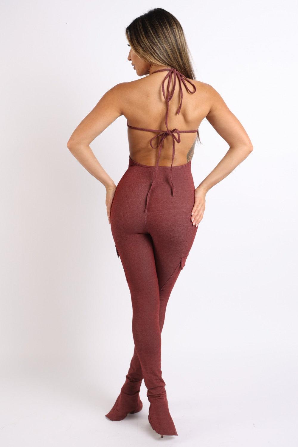 Cargo pocket halter jumpsuit - LuxNovaHub 