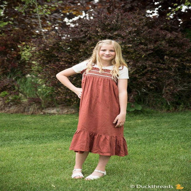 Girls Smocked Boho Maxi Dress- Coffee Brown - LuxNovaHub 