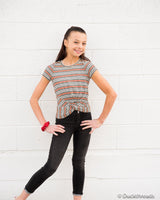 Girls Red & Black Striped Twist-Front Tee - LuxNovaHub 