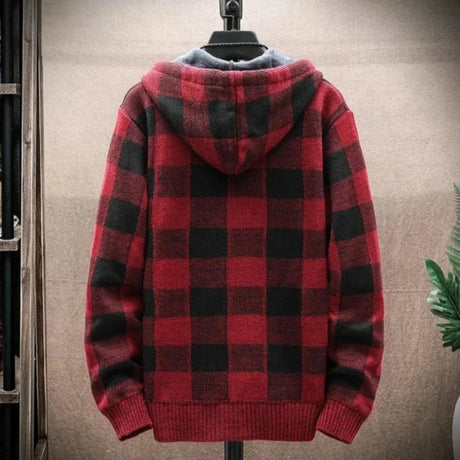 Mens Hooded Plaid Zipped Up Jacket - LuxNovaHub 