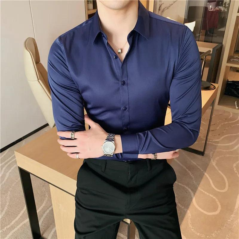 Plus Size S-7XL High Quality Men Dress Shirt 2021 Autumn Long - LuxNovaHub 