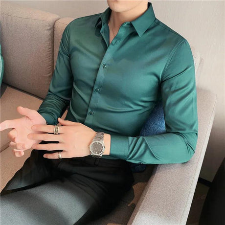 Plus Size S-7XL High Quality Men Dress Shirt 2021 Autumn Long - LuxNovaHub 