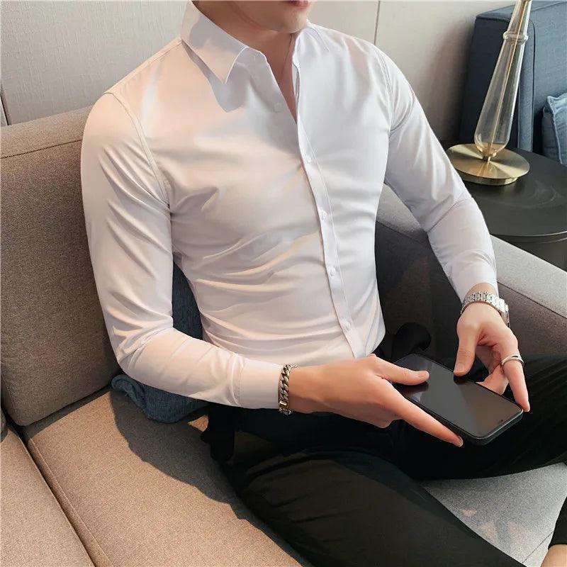 Plus Size S-7XL High Quality Men Dress Shirt 2021 Autumn Long - LuxNovaHub 